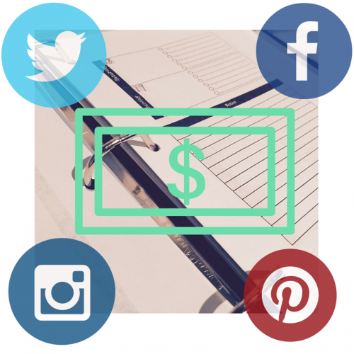 image of planner with symbols for money and social media