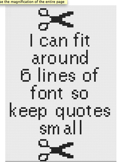pixle image of cross stitch quote with scissors